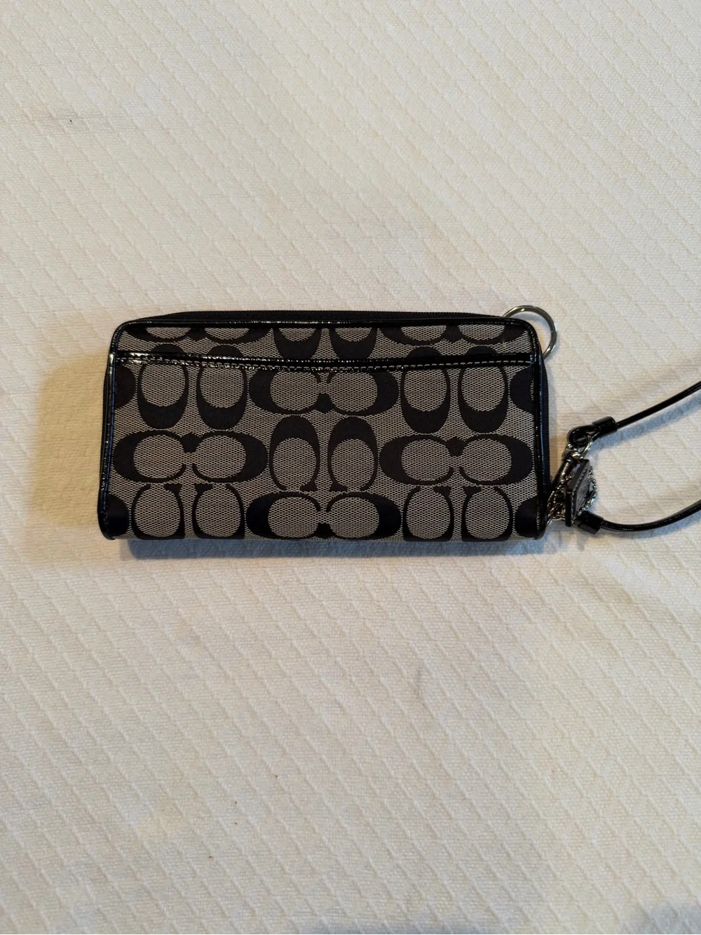 Coach Signature Canvas Black and Gray Wristlet Wallet with Detachable Strap
